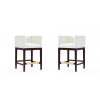 Manhattan Comfort 2-CS005-IV Kingsley 34 in. Ivory and Dark Walnut Beech Wood Counter Height Bar Stool (Set of 2)